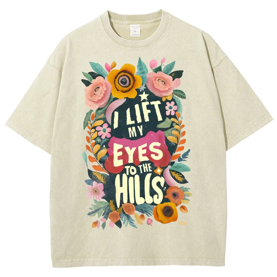 Vintage Loose Shoulder Designer New Short-Sleeved Oversize Washed Denim Wreath Letter Print Neutral Style T-Shirt