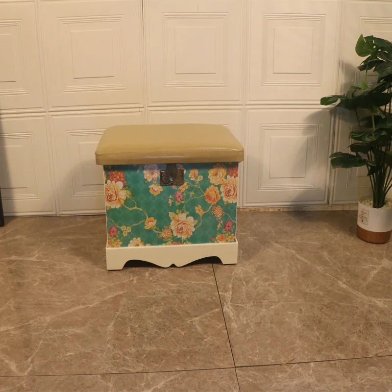 Nordic small stool home door shoe change stool long storage storage soft bag sofa sitting box living room coffee table leather s