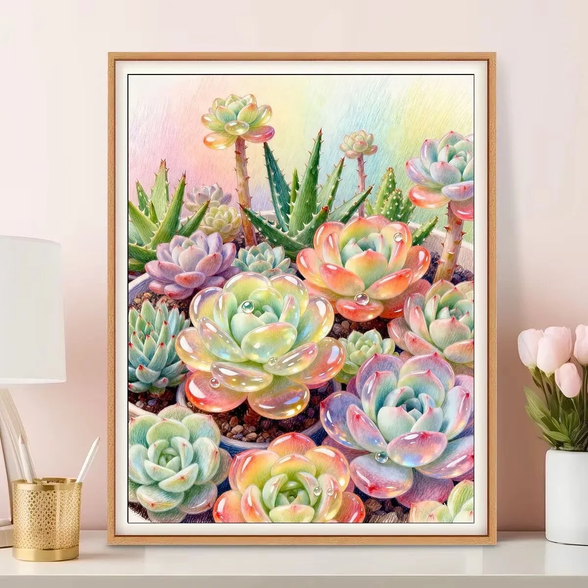 

DIY 9CT 14ct Cross Stitch Embroidery Kit with Needles 70 Colors Threads Printed Set for Crafts Succulent Needlework