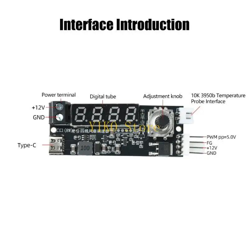 K32C 4 Wire Fan Controller Board with Display Screen, Knob Input, and 12V Wire Entry for Equipment Cooling, Cabinet Use, and