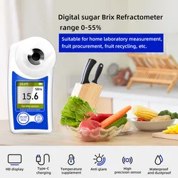 New Digital Brix Refractometer Range 0-55% Accurancy ±0.2% Brix Tester Brix Meter for Drinks Fruit Juice and Sugary Liquid Test