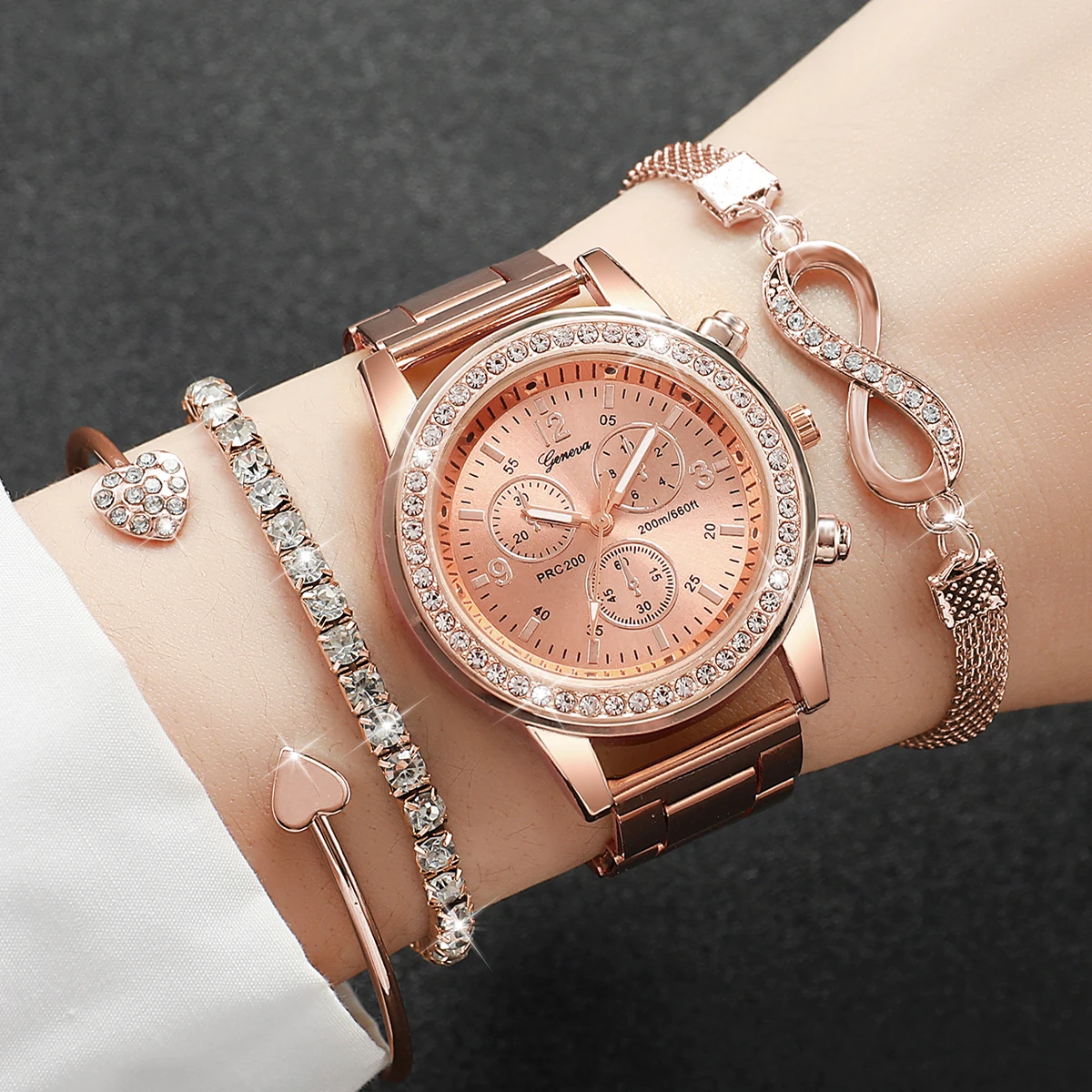 4PCS/Set Luxury Rhinestone Women Watches Fashion Ladies Quartz Watch Bracelets Set Reloj Mujer（Without Box）