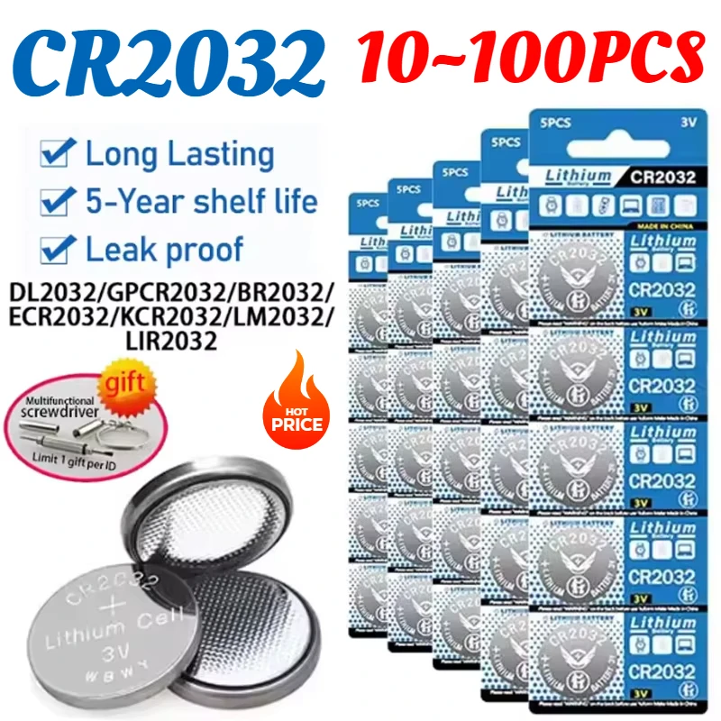 New CR2032 3V 200mAh CR 2032 DL2032 ECR2032 3V Lithium Battery for Watch Toy Calculator Car Key Remote Control Button Coin Cells