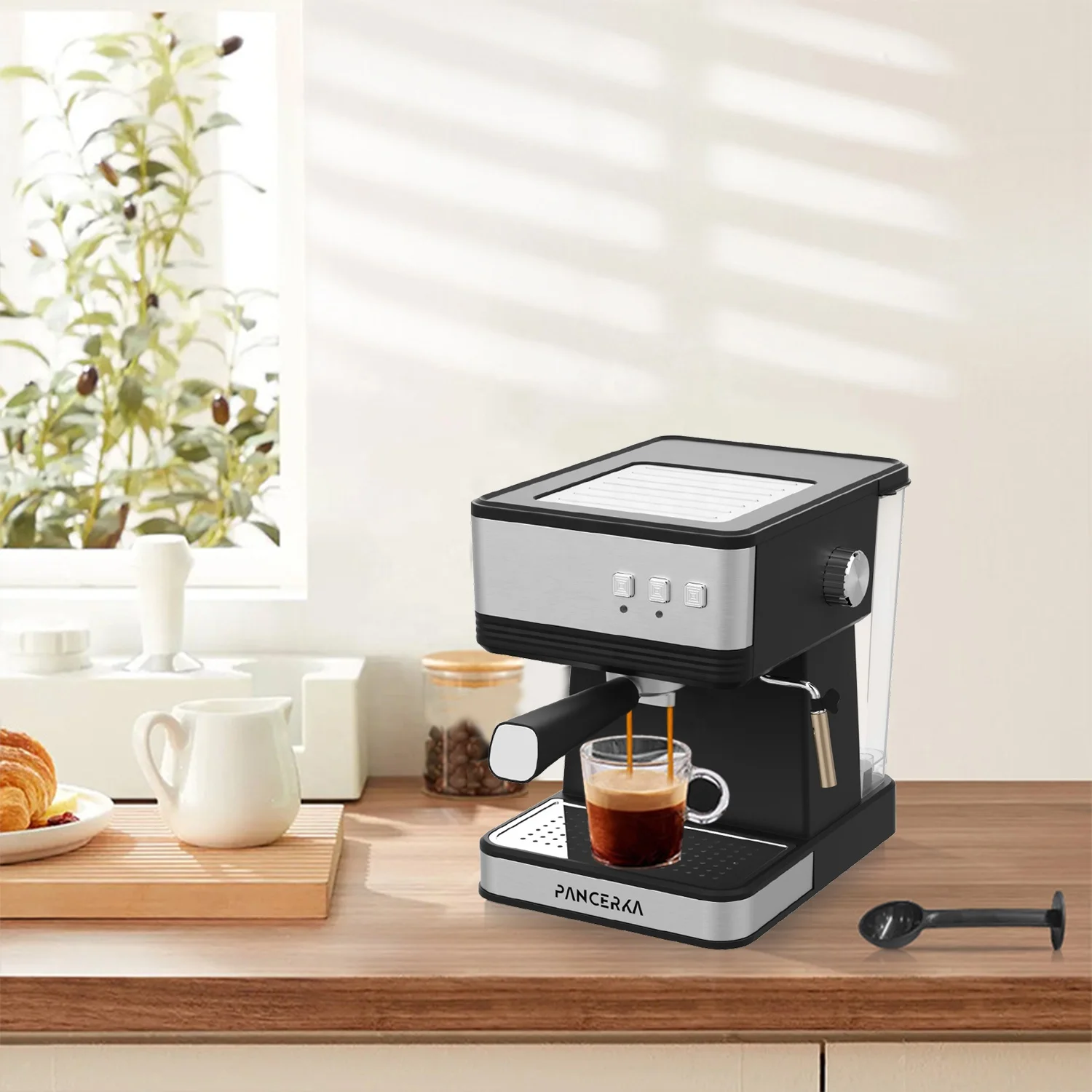 PANCERKA وصول جديد 2 في 1 منزلية ارتفاع ضغط 19 بار ماكينة اسبريسو معدنية ماكينة صنع القهوة التجارية مع رغوة الحليب