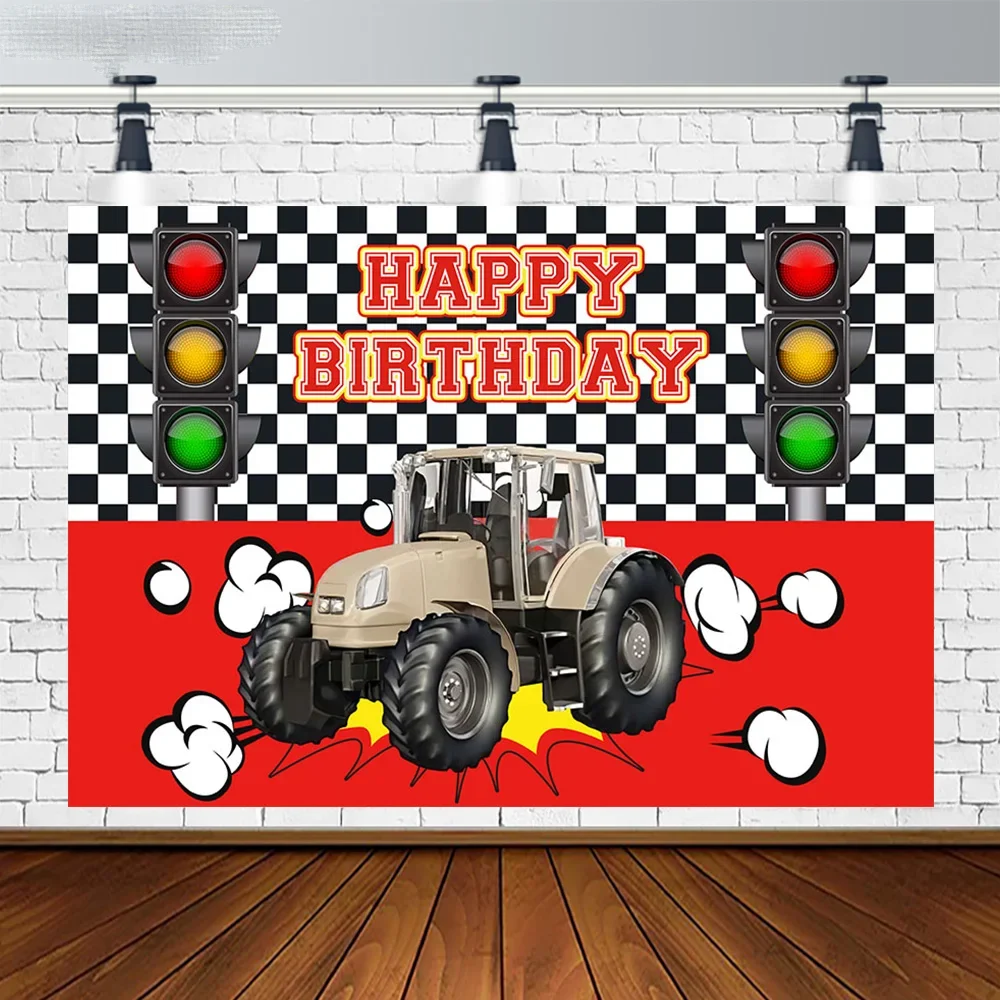 

7X5FT Personalized Classic Car Race Racing Flag Happy Birthday Traffic Lane Custom Photo Backdrop Background Vinyl 220cm X 150cm