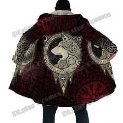 Fenrir Wolf Vegvisir Tattoo Runes 3D Printed Fashion Men's Sherpa Hooded Cloak Winter Unisex Casual Thick Warm Cloak Coats PF144