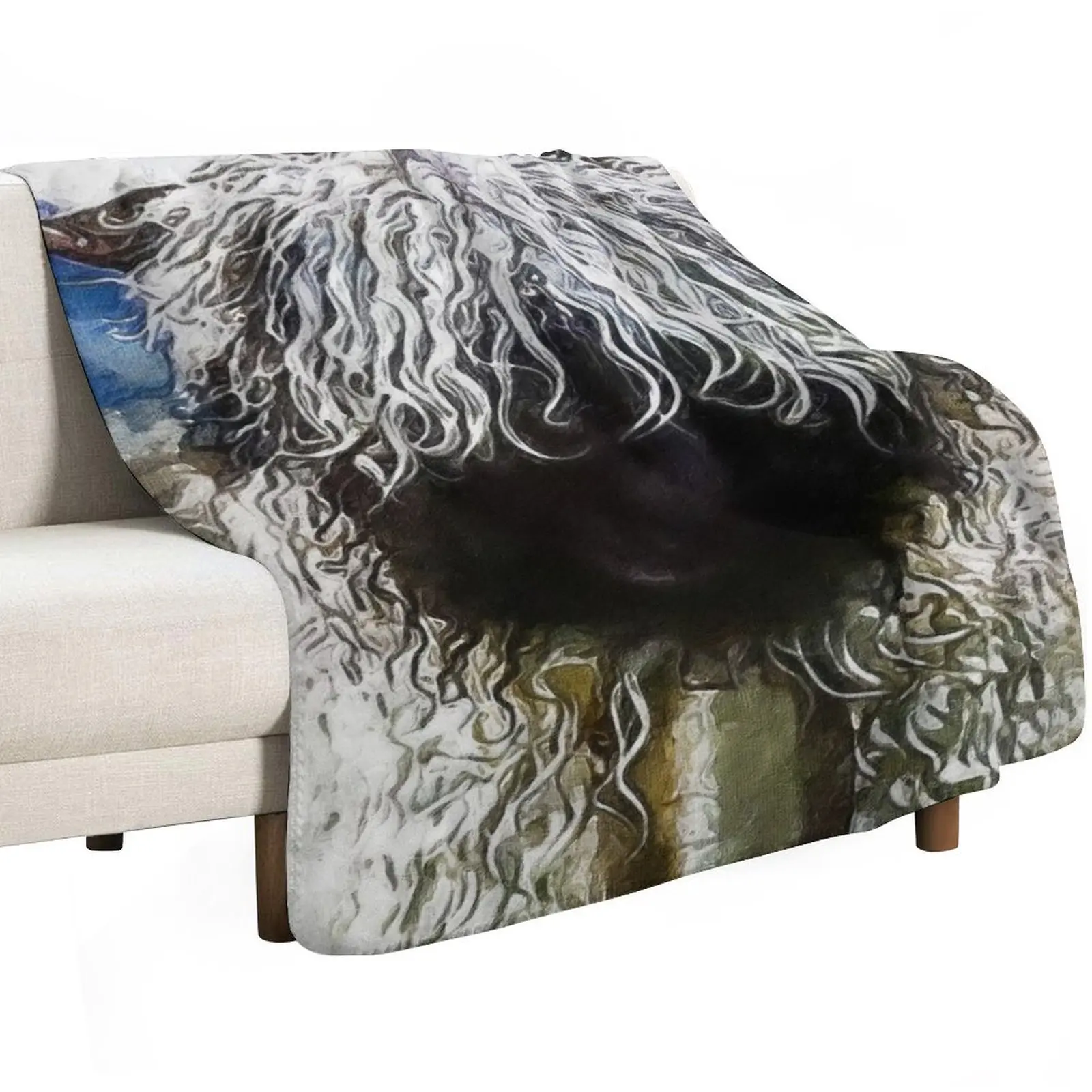 Swiss Valais Blacknose Sheep, Valais Blacknose Sheep Art, Cute Swiss Sheep Farm Animal Portrait, Adorable Swiss Va Throw Blanket