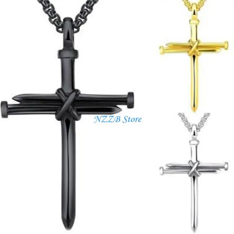 

T21F Man Women for Titanium Steel for Cross Pendant Long Chain Clavicle Chain Retro Necklace Jewelry Gift Durable and