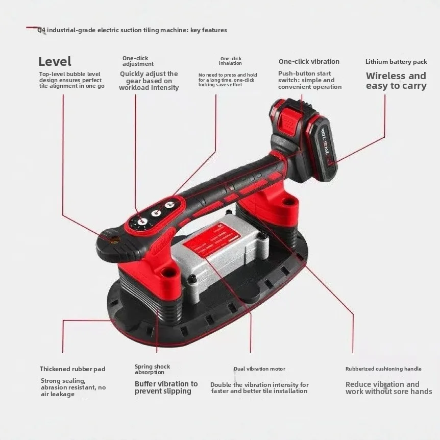 Electric High Power Tile Laying Vibrator with Suction Cup for Rough Surface Floor Wall Application Heavy Duty Professional