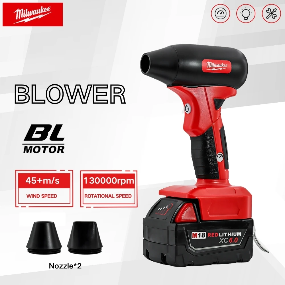 Milwaukee Cordless Electric Blower 18V Battery Strong Wind Air Blower Handheld Electric Inflator Cleaner Dust Blower Fan