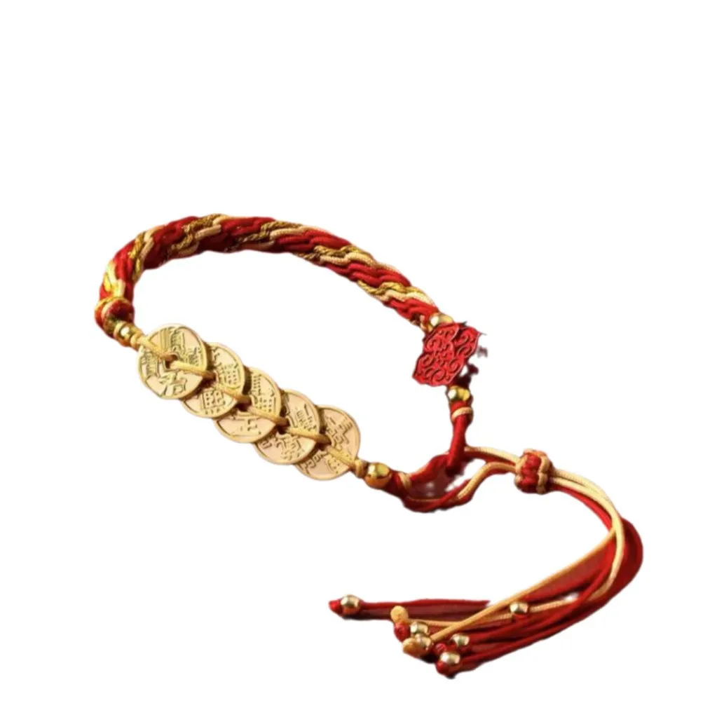 Original Design New Chinese Style Five Emperors Coins Red String Lucky Fortune Holiday Gift Men Women