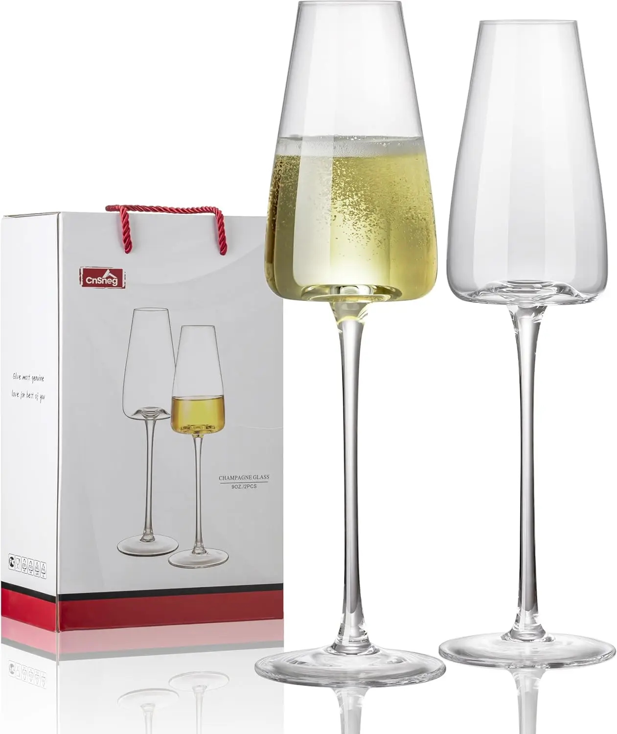 

Champagne Flutes Set of 2, 9OZ Crystal Glasses, Hand Blown Mimosa Glasses for Wedding & Engagement Gifts