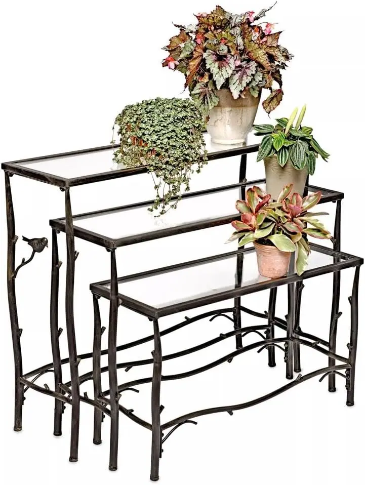 Supply Company 3 Tier Plant Stands | Outdoor and Indoor Plant Stand | Metal Ladder Plant Shelf & Tempered Glass Sturd