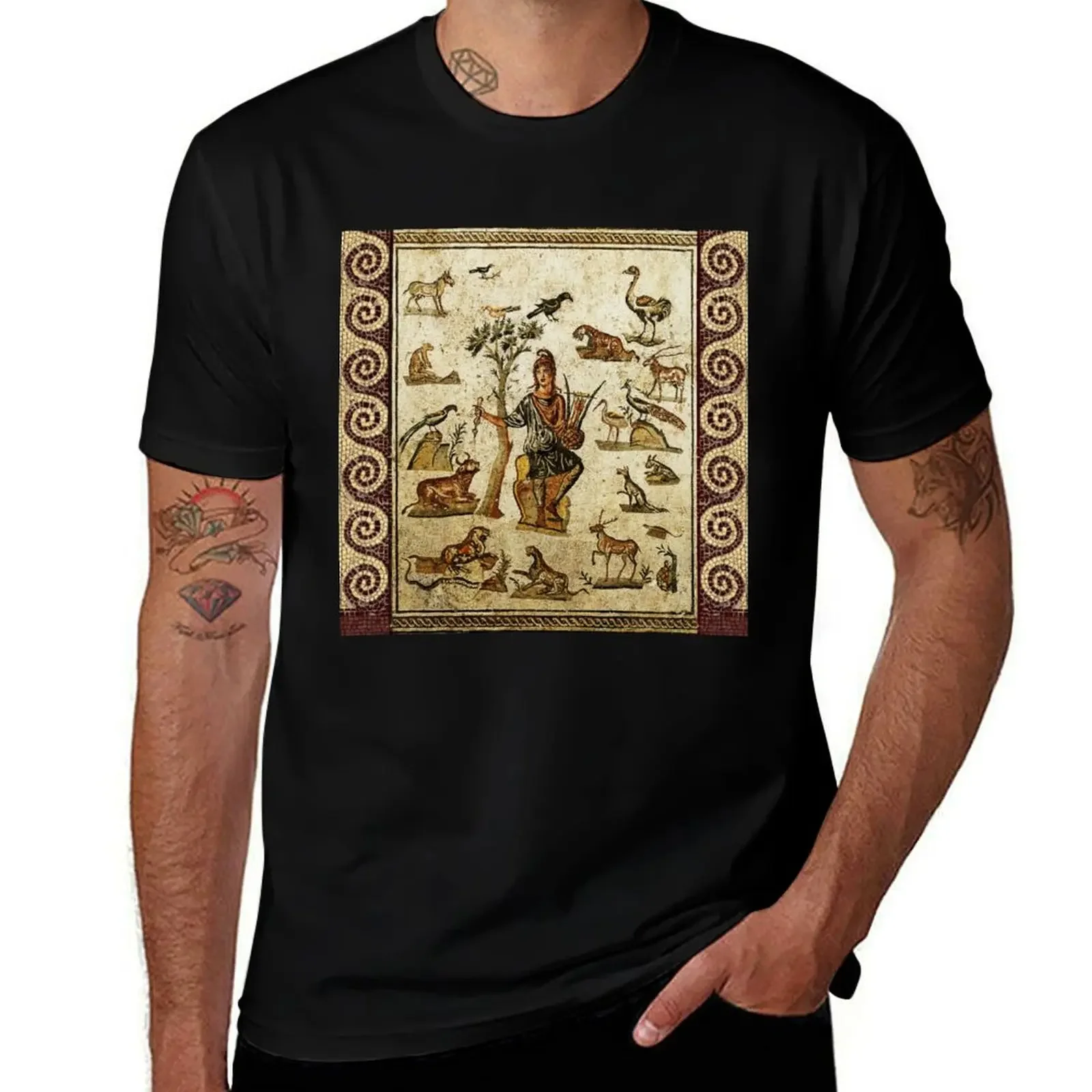 

ANTIQUE ROMAN MOSAICS ,ORPHEUS ENCHANTING ANIMALS WITH HIS MUSIC T-Shirt sublime sports fans luxury designer t shirts for men