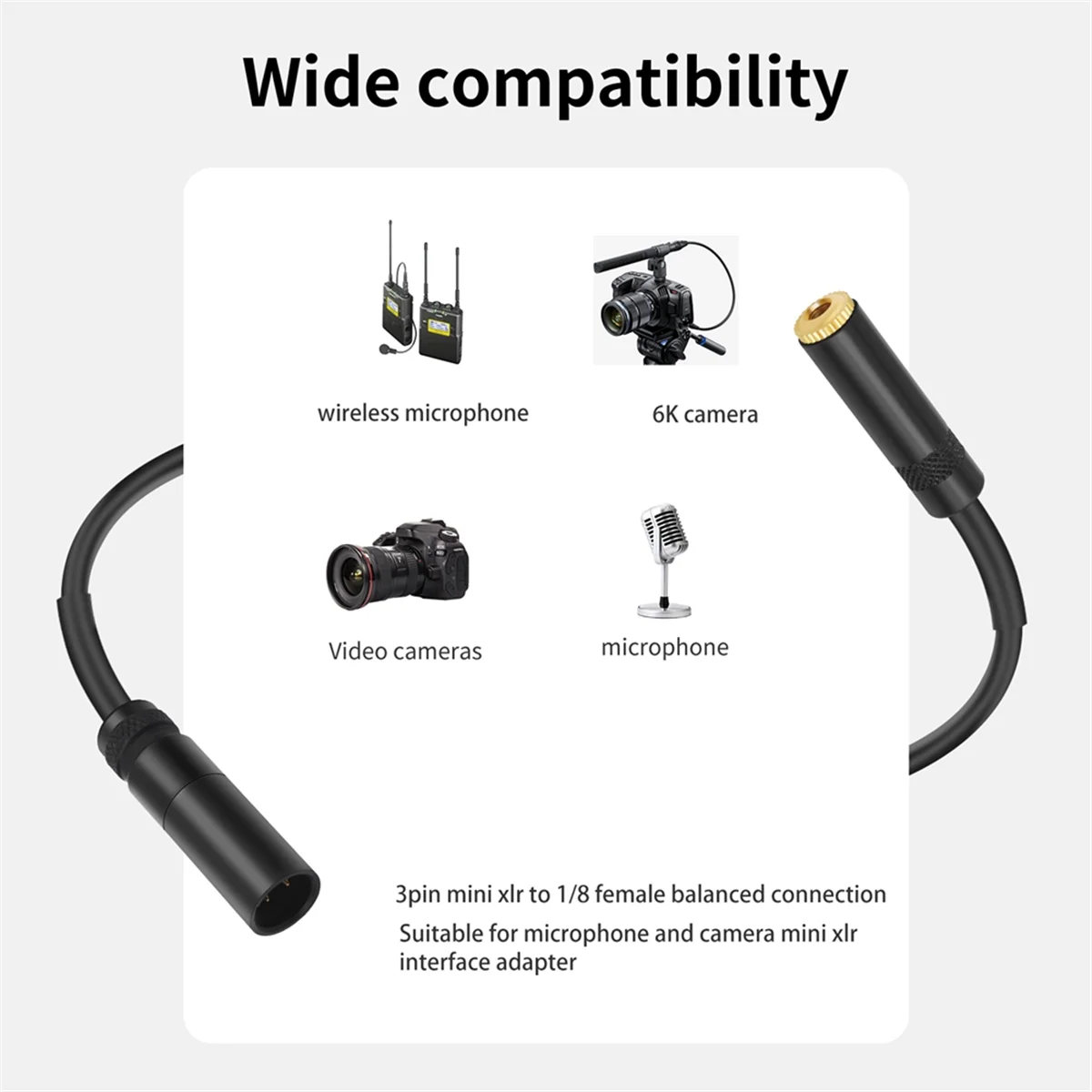Cable adaptador convertidor de audio Mini XLR macho a 1/8 TRS hembra eficiente
