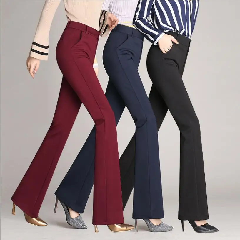 Pantaloni da donna autunno inverno Pantaloni svasati con cerniera frontale casual solidi Pantaloni lunghi da carriera da donna OL Pantaloni da