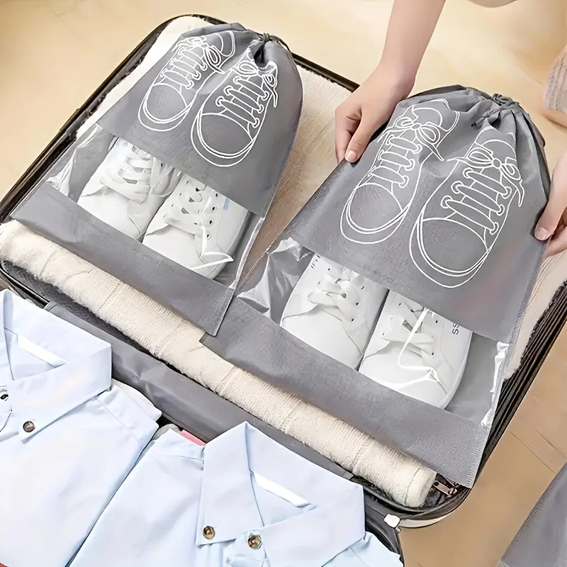 10 PCS Shoe Storage Bags - Non Woven Dust-Proof Travel Shoe Organizing Bag with Drawstring Closure, Portable Shoe Storage Bags