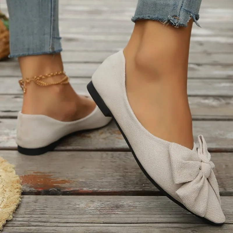 JGSHOWKITO Klassische Damen-Flats mit süßer Schleife, flache Ballerinas für Damen, spitze Zehenpartie, rutschfeste Damen-Mode-Loafer – Detail 16