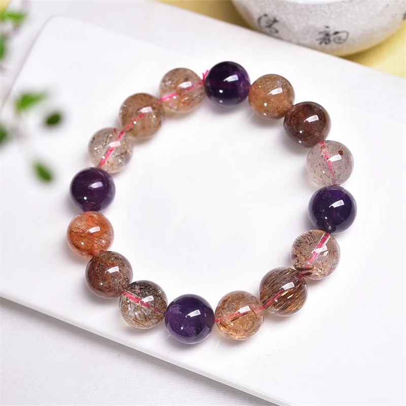 13.2MM Natural Super Seven Quartz Bracelet String Charms Handmade Fortune Energy Mineral Woman Amulet Jewelry Gift 1PCS