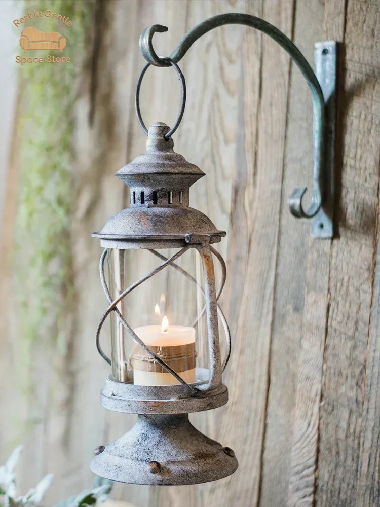 European Vintage Iron Art Candlestick Wind Lamp Oil Lamp Small Lantern Adornment Garden Grocery Props
