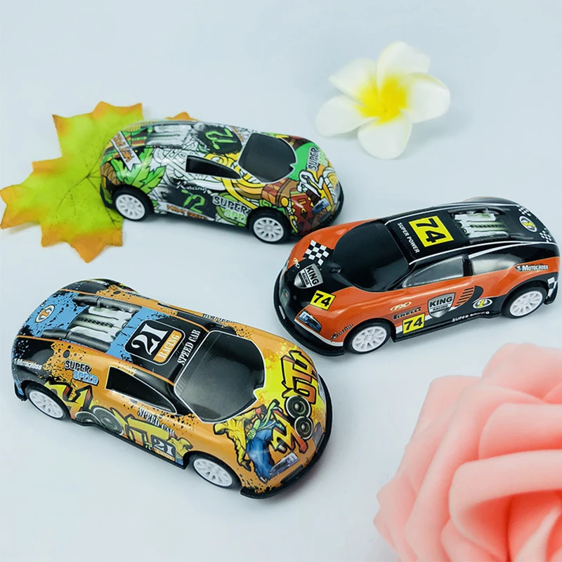 5Pcs Colour random Children's Pull Back Car Toys Alloy Graffiti Vehicle Model Racing Car Cartoon Sports Car Kids Birthday Gifts