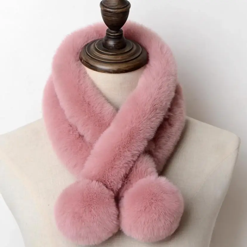 1 Pcs Women's Autumn And Winter Warm Imitation Rabbit Fur Fur Scarf Thickened Fur Ball Ball Scarf Solid Color Neck Cover
