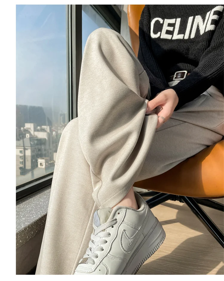 2023 Autumn and Winter New Wool Blended Wide-Leg Pants Straight Mopping Pants High Waist Slim Lengthened Casual Pants for Women