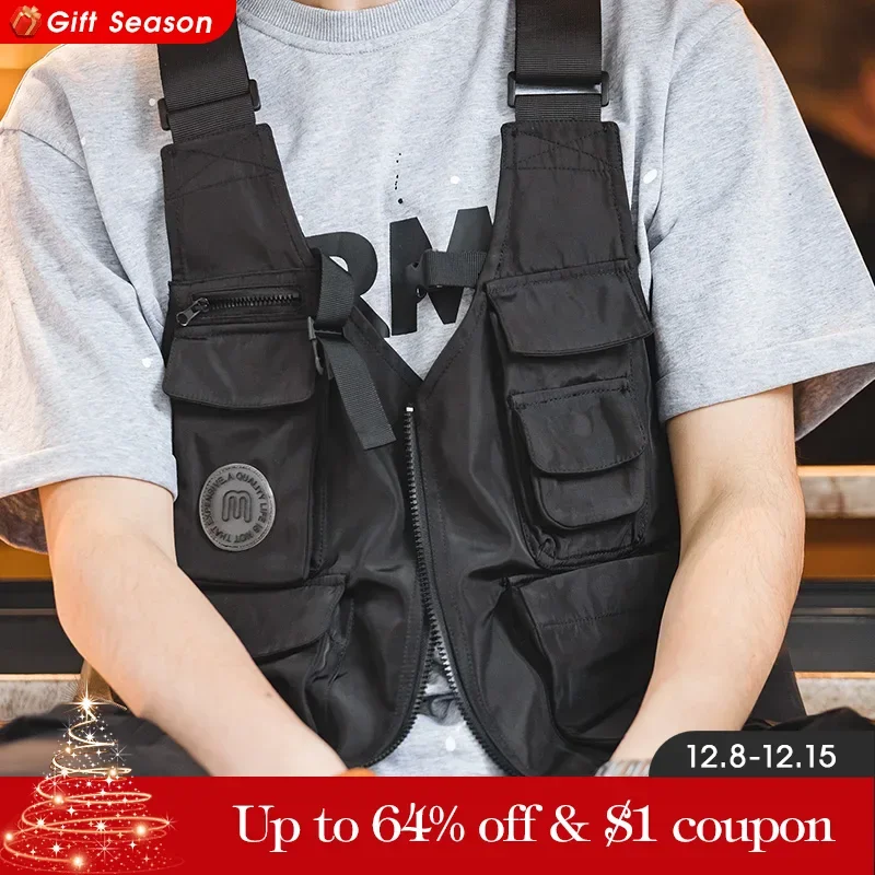 Maden Workwear Retro Multi Pocket Functional Tactical Vest Sleeveless Tank Top Dual Purpose Shoulder Bag Coat 2023 Fashion