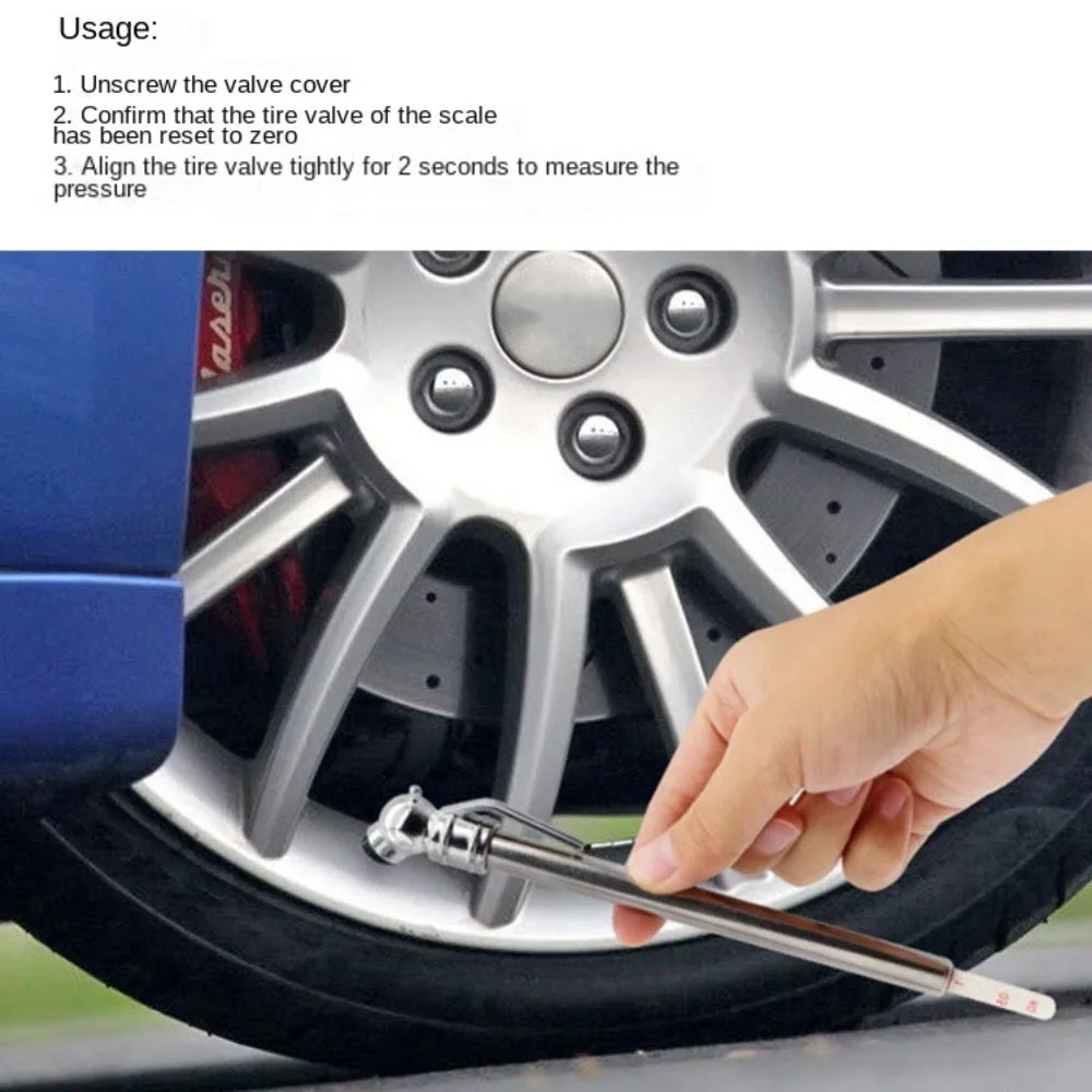 Mini Tyre Air Pressure Test Meter Portable 5-50PSI Stainless Steel Tire Pressure Test Pen Pen Shaped Tire Gauge