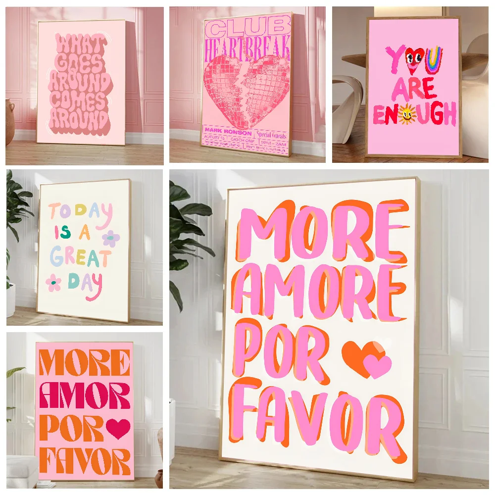 Maximalist More Amor Por Favor Colorful Eclectic Pink Love Quote Poster Stickers Living Room Bedroom Entrance Cafe Room Decor