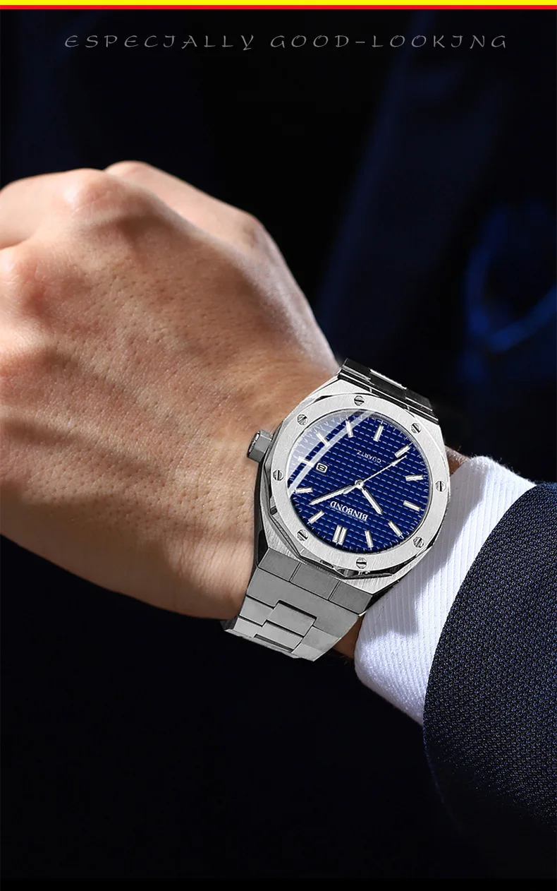 BINBONG Fashion Casual Men Watches Big Dial Silver Stainless Steel Calendar Quartz Wristwatch Classic Top Brand Male Clock B0233