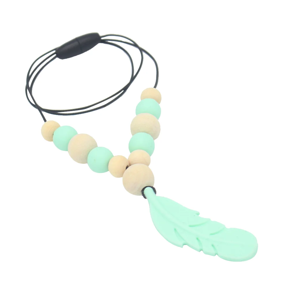 

Nursing Pendant Baby Teether Silicone Soother Chew Toy Teething Necklace Feather Teether Necklace Baby Health Safety Teether