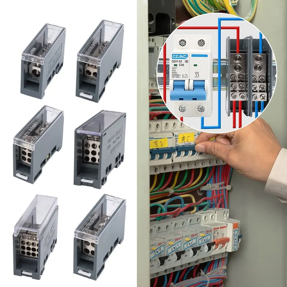One in Multiple out Din Rail Terminal Block 150A Universal Power Junction Box ABS/Copper Wire Connector Wiring Terminal