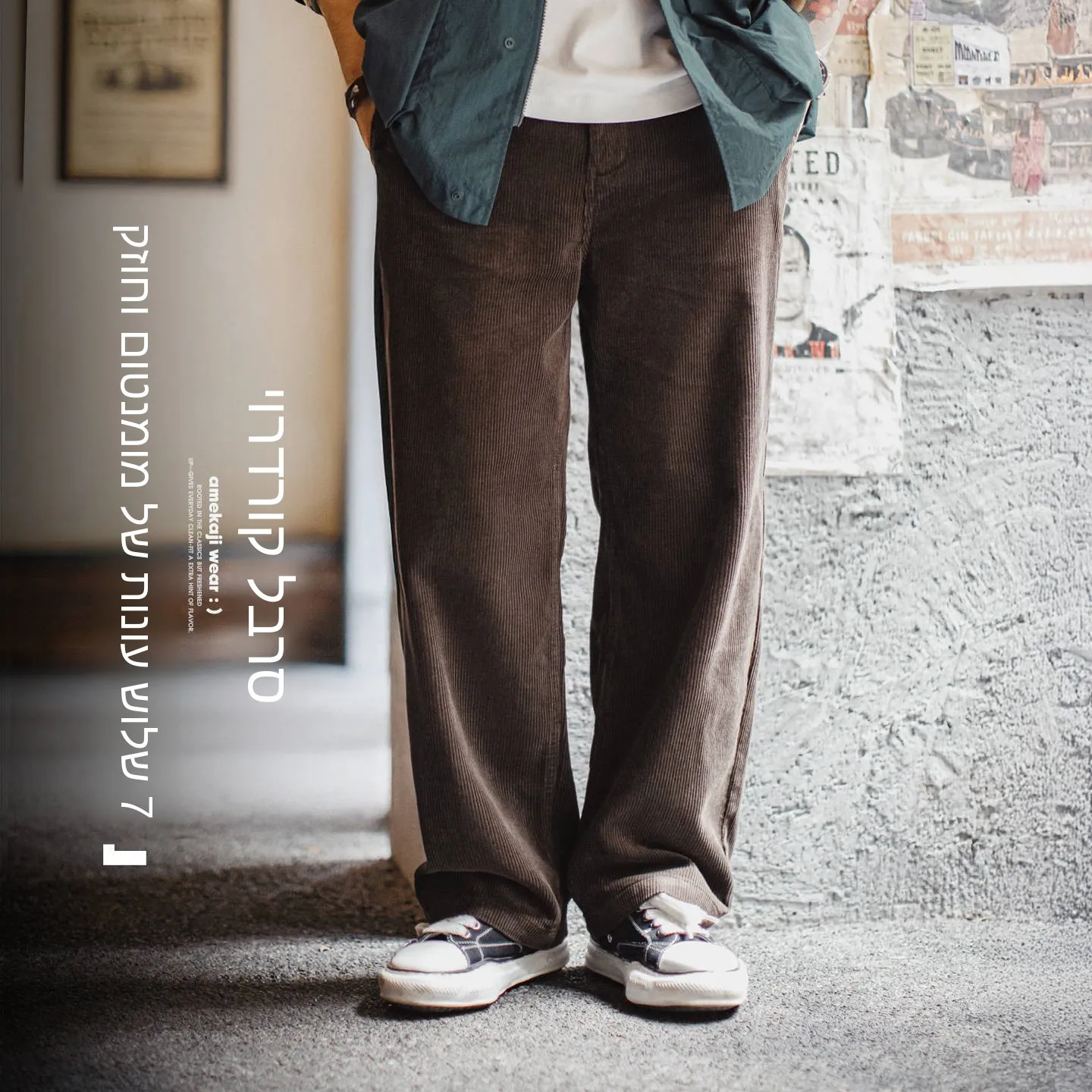 

Maden Men's Thickened Corduroy Casual Pants Autumn Winter Straight Leg Wide Leg Long Trousers Vintage American Workwear Coffe...