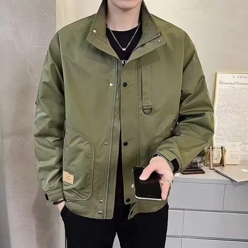 

Мужская хлопковая куртка с воротником-стойкой Thiened, весенне-осенняя модная повседневная универсальная облегающая верхняя одежда для подростков