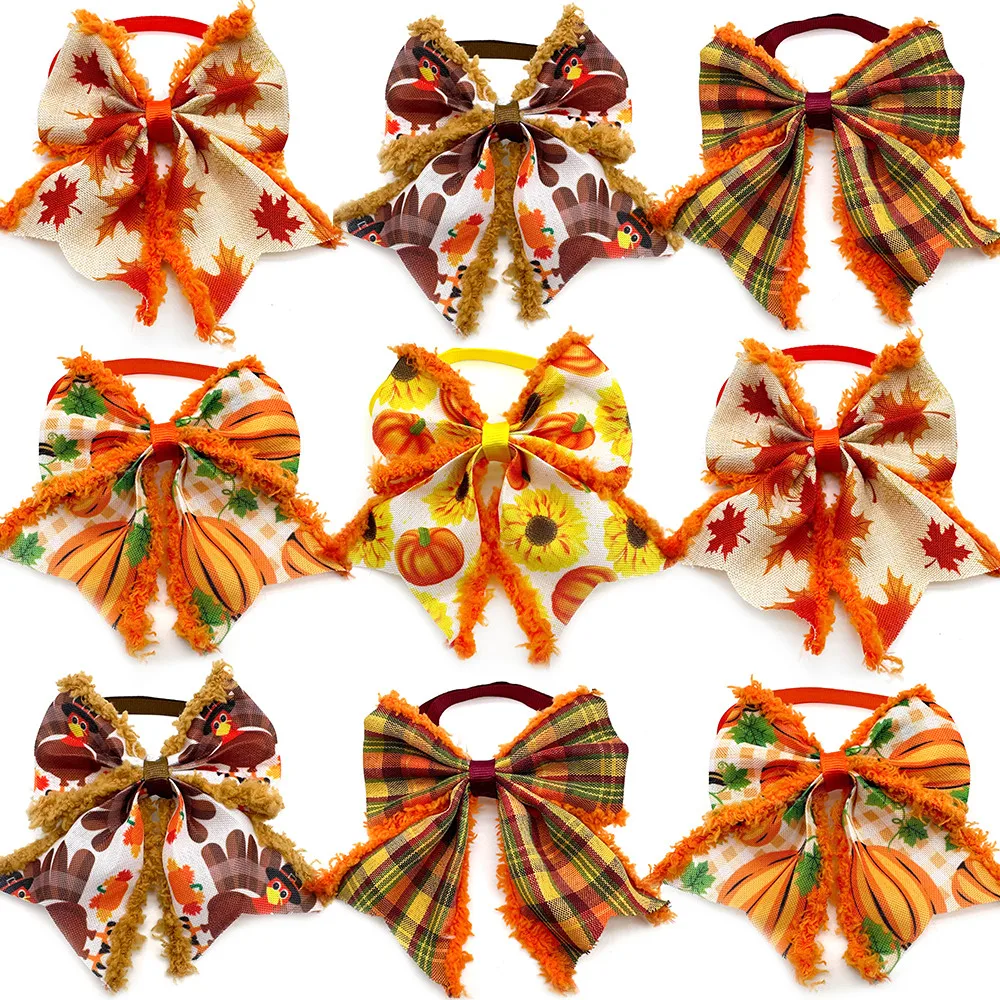 30/50pcs Fall Pet Product Dog Bowtie Necktie Fluffy Style Ties Thanksgiving Small Dog Bowtie Pet Dog Grooming Collar Accessoreis