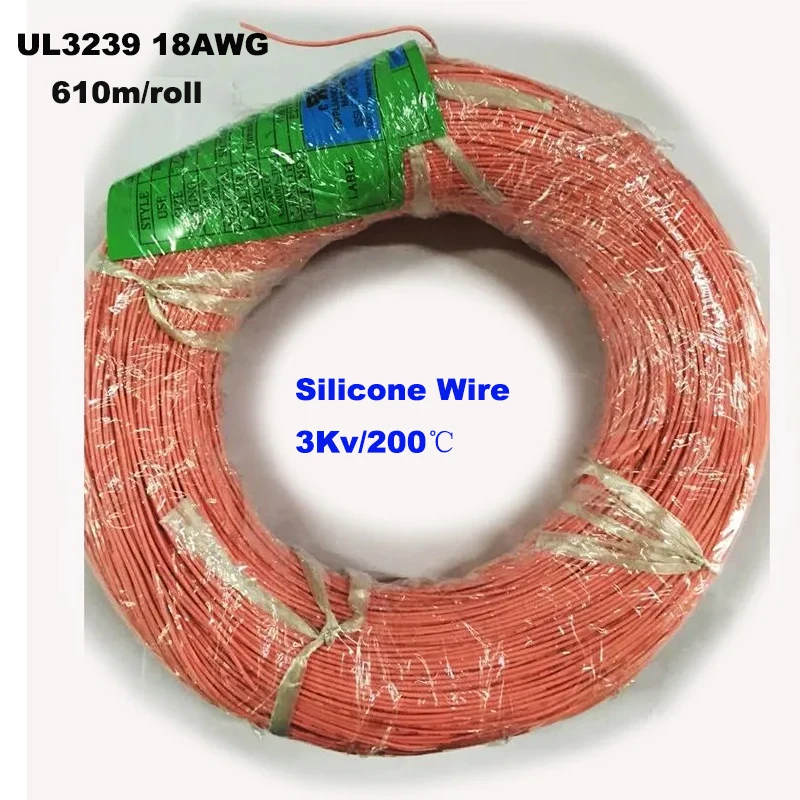 610m/Roll UL3239 18AWG Soft Silicone Rubber Cable 3KV High-Voltage Power Silica Wire Tinned Copper Electric Wire