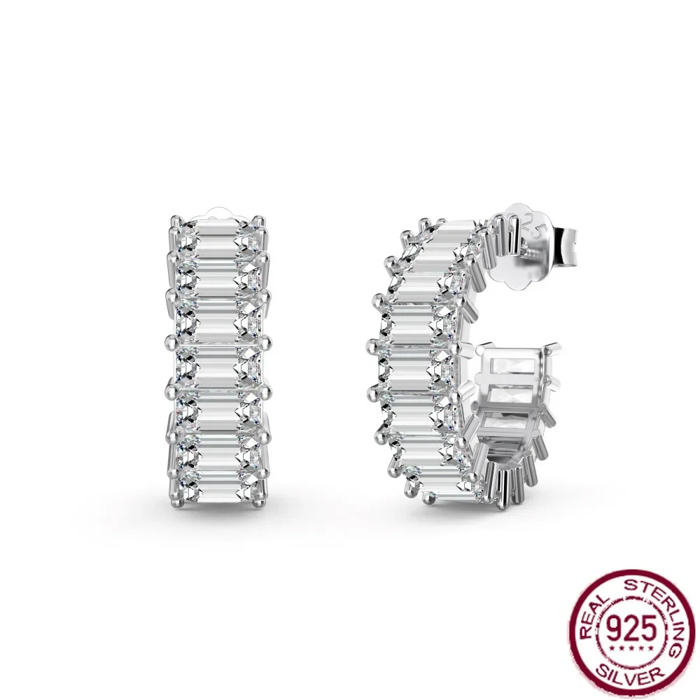 

New S925 pure silver ear studs with zircon diamond inlay for fashionable and versatile, simple and niche wedding jewelry