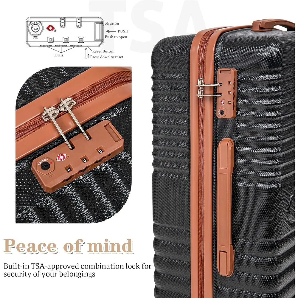 مجموعة أمتعة دوارة مكونة من 3 قطع: حافظات TSA-Lock Hardshell ABS، مقاومة للماء، أزرق داكن، 20، 24، 28