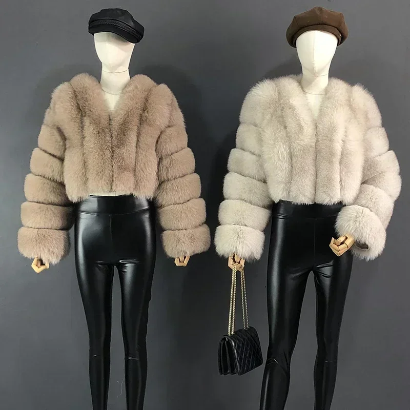 New Style Women Fur Coat Real Fox Fur Jacket Natural Fox Fur Short Style Clothing Full Length Sleeve Female Coat