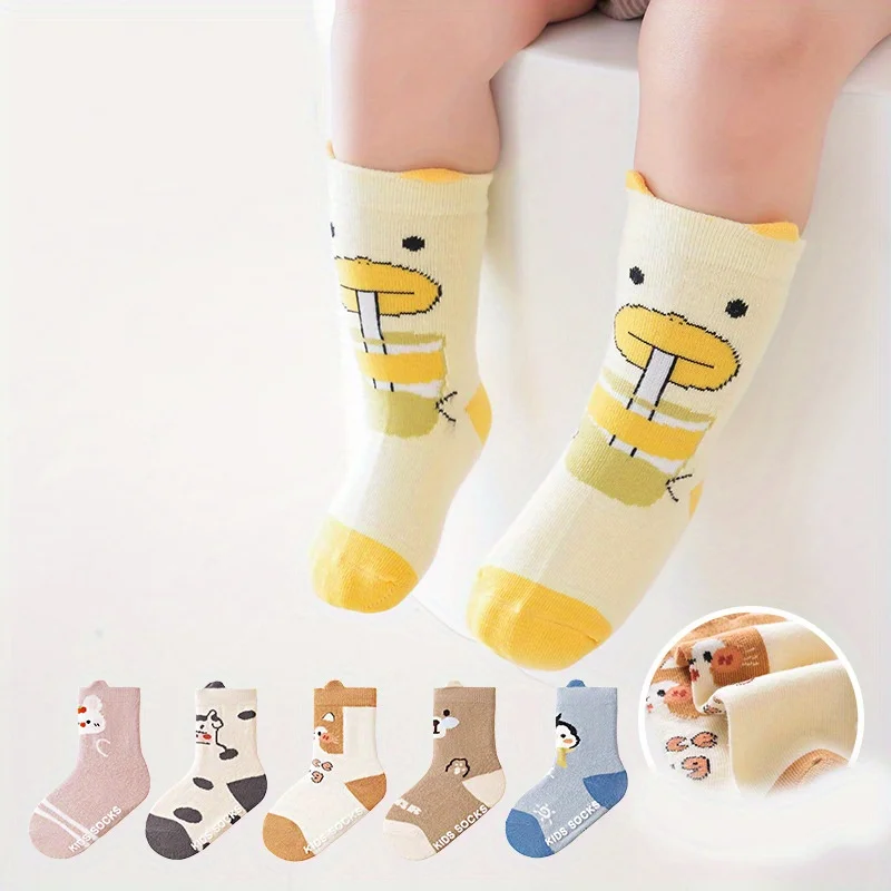 6‑Pack Toddler Kids Socks Cartoon Animal Print Soft Cotton Breathable Mid‑Calf Socks For Boys Girls Daily Wear