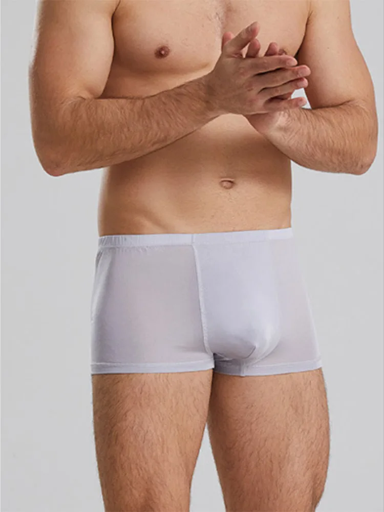 New arrival men knitted silk mid-waist boxers,natural silk unopened crotch U convex high-end underwear men