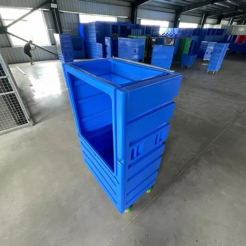 Foshan rotomolded linen trolley hotel hospital linen truck commercial laundry truck with 4 silent wheels