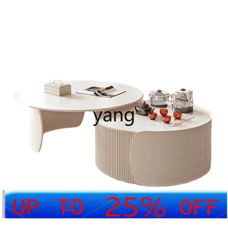 

LMM Light Luxury Living Room Home High Sense Stone Plate round Kung Fu Tea Table Tea Making