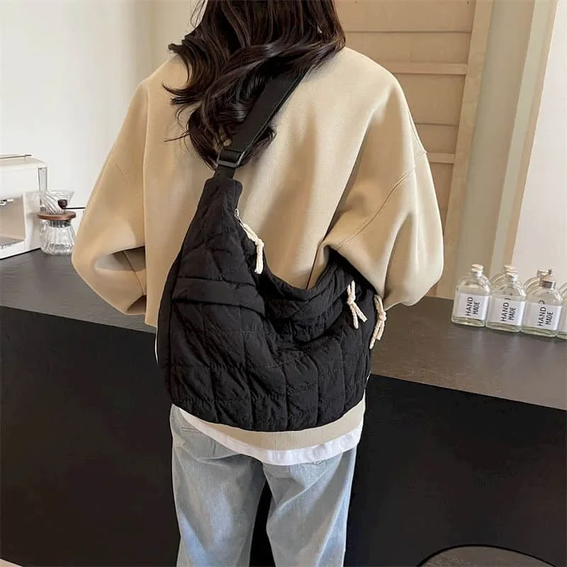 Crossbody Bags Casual Reusable Portable Folded Quilted Autumn and Winter Solid Handbags Personal High-capacity Office Tote Bags