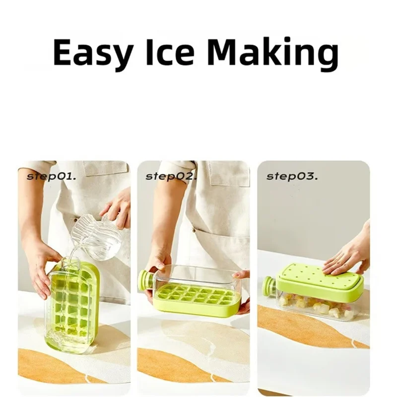 ABVS Icecube-Flasche und Wasserflasche, 2-in-1-Icecube-Tablett-Kombination mit Deckel und Behälter, leicht zu entriegeln für Gefrierschrank, 500 ml