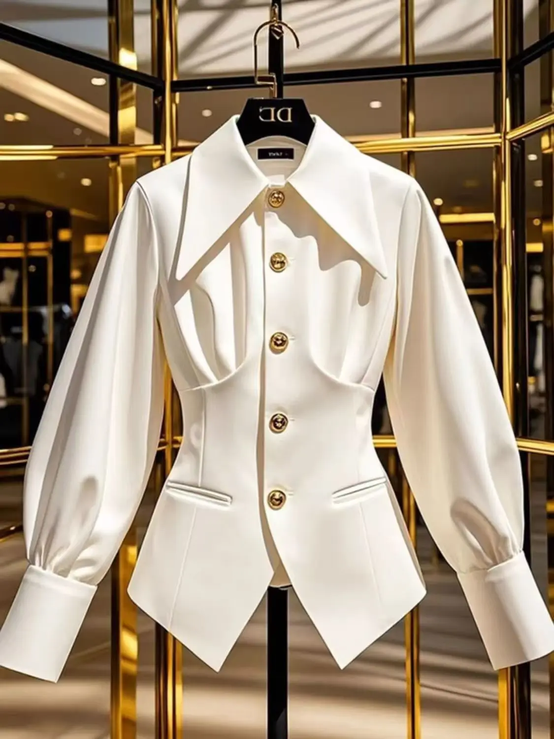 

New White Long Sleeve Shirts Waist Shirts Women Spring Slim Casual All-match Elegant Office Lady Blouse Button Up Shirts Formal