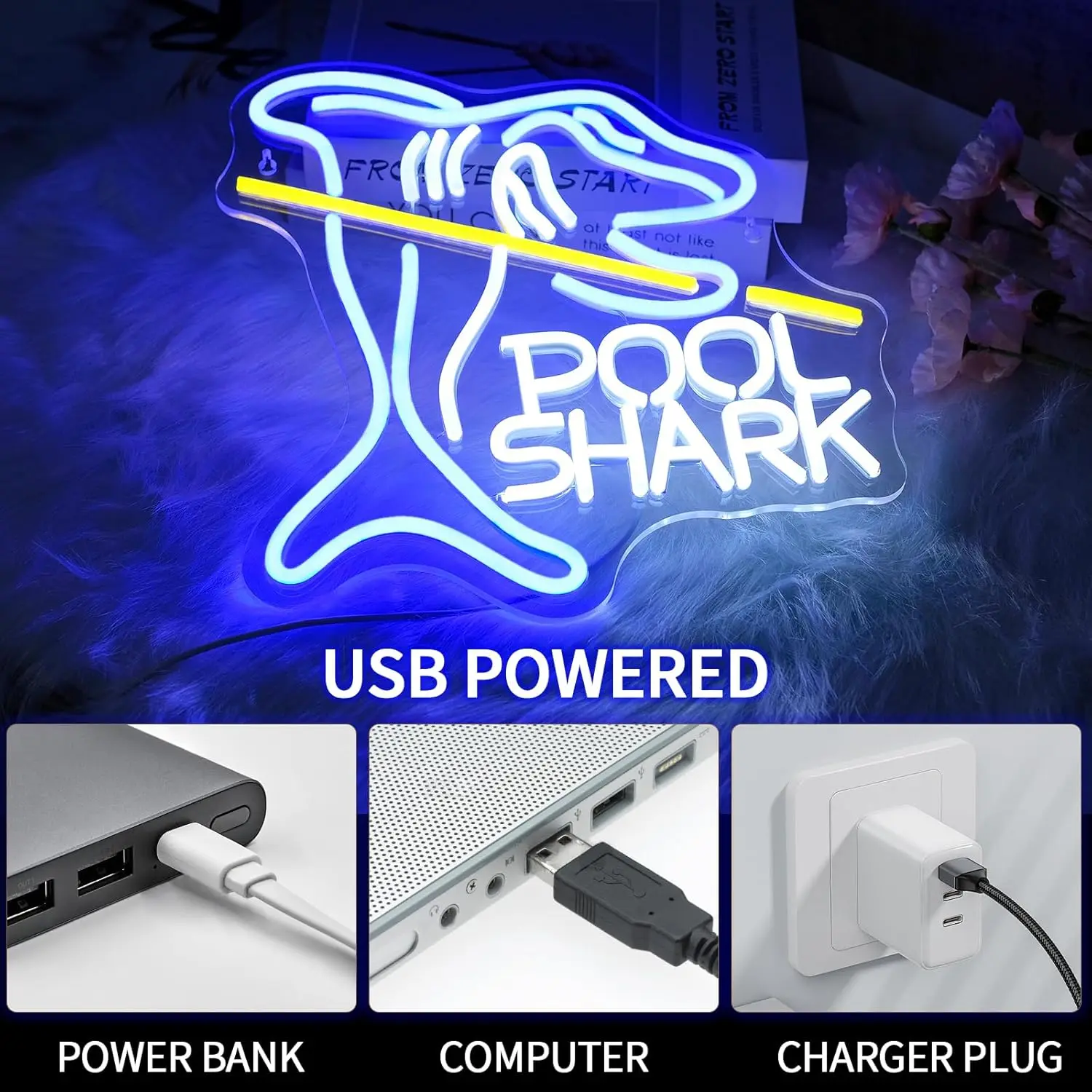 Pool Shark Neon Sign for Wall Decor dimmerabile Led Lights Signs biliardo LED Signs for Game Room Bar Pub Club Boys Gift