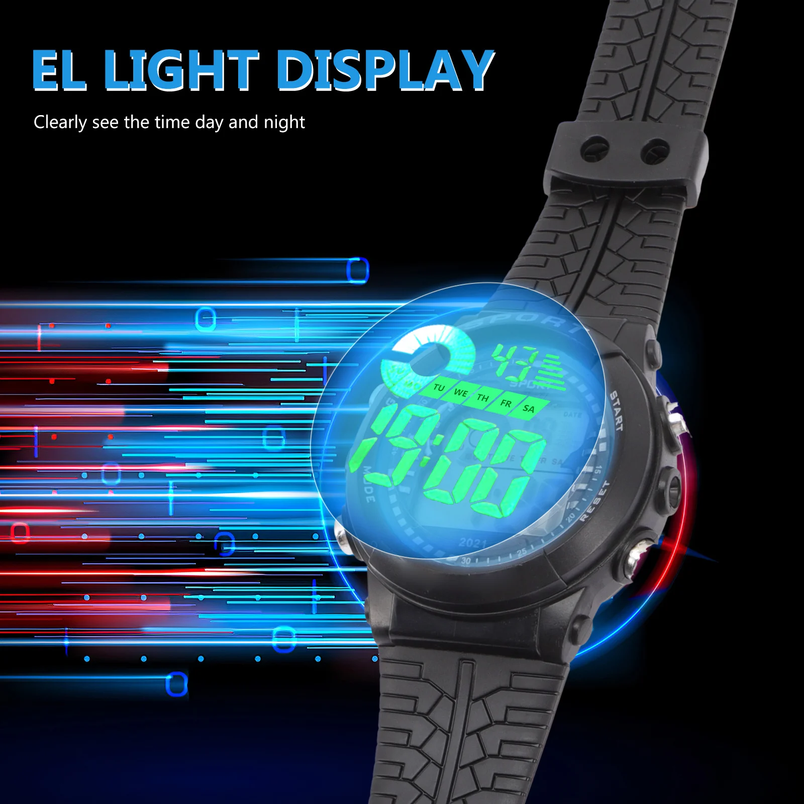 ساعة رياضية رقمية LED شاشة كبيرة مقاومة للماء متعددة الوظائف ساعة رياضية توقيت دقيق للرجال رقمية