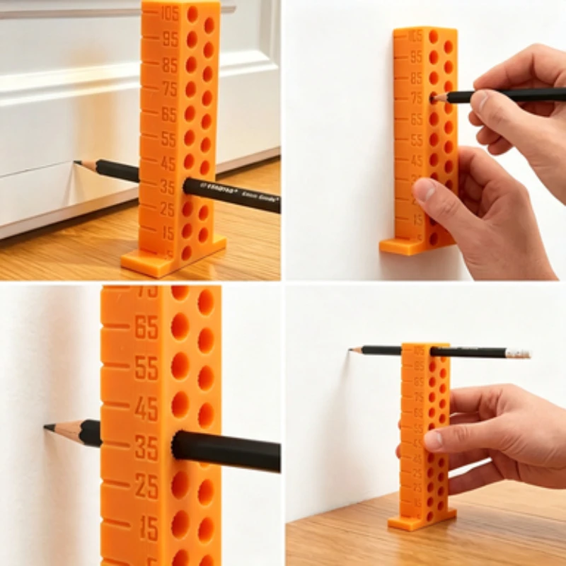 Woodworking Height Marking Ruler Multi-hole Pencil Positioning Gauge Adjustable Measuring Tool for Furniture Door Installation